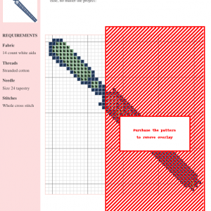 Cross stitch pattern depicting a rasp file with a green handle and detailed cutting teeth.
