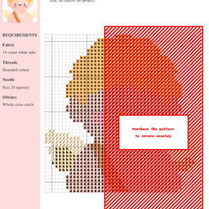 Image of a charming Cupid cross stitch pattern featuring a cute cherubic figure with golden hair and rosy cheeks. Ideal for Valentine's Day crafts.