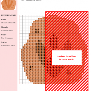Cross stitch pattern design featuring a cute, cartoonish orange footprint resembling a dinosaur track.