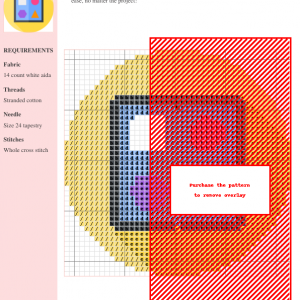 Image of a cross stitch pattern featuring a simple geometric design with a square, circle, hexagon, and triangle in vibrant colors.