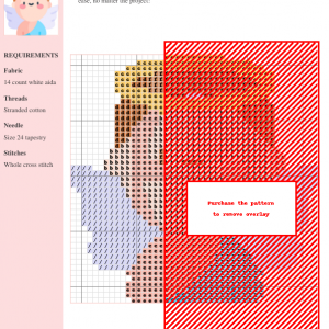 Image of a charming cross stitch pattern featuring a smiling angel with wings and a halo. Perfect for beginners and experienced stitchers alike.