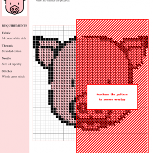 Cross stitch pattern featuring a charming illustration of a pig's face, perfect for beginner stitchers.