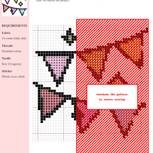 Image of a cross stitch pattern depicting a cheerful garland of pastel-colored triangular flags.