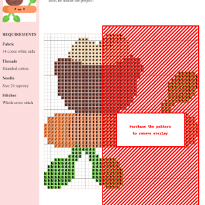 Cross stitch pattern of a charming cartoon bird's nest with eggs sitting atop a smiling carrot.
