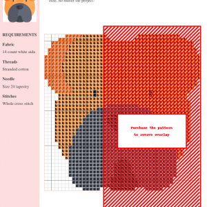 Image of a charming cross-stitch pattern depicting a Bullmastiff dog's head, featuring orange and gray colorwork.