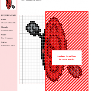A cross-stitch pattern depicting a red kayak with a paddle, perfect for crafting enthusiasts.
