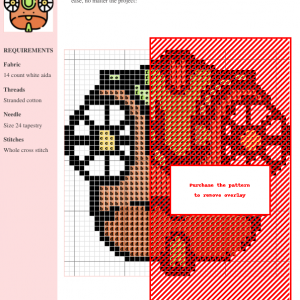 Image of a charming chameleon cross stitch pattern, featuring orange, green, and yellow colors. The design is simple yet detailed, perfect for beginner to intermediate stitchers.