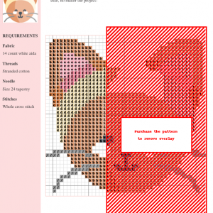 Cross stitch pattern featuring a cute Javanese cat with peach and cream fur, pink ears, and simple facial features.