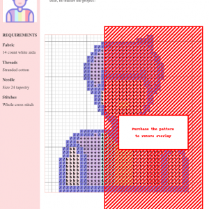 Cross stitch pattern of a stylized man wearing a rainbow-striped shirt, representing LGBTQ+ pride.