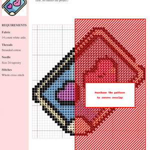 Cross stitch pattern featuring two cute, smiling hearts on a light blue background. Perfect for beginners!