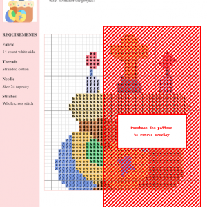 Image of an Easter cross stitch pattern featuring a decorated Easter cake, two Easter eggs, and a cross.