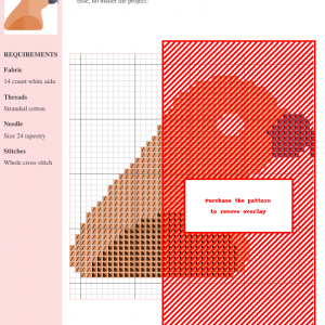 Image of a hawk cross stitch pattern design featuring a peach-colored bird with a dark gray beak, suitable for needlepoint and counted cross stitch projects.
