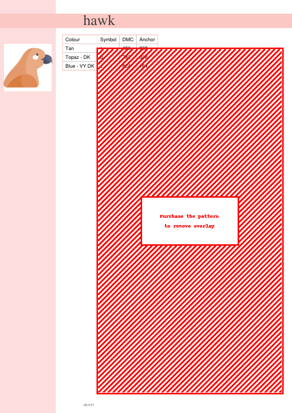 Cross stitch pattern featuring a charming peach-colored hawk with a dark gray beak. Perfect for beginner to intermediate stitchers.