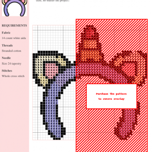 Cross stitch pattern of a whimsical unicorn headband featuring a rainbow horn and pastel colors.