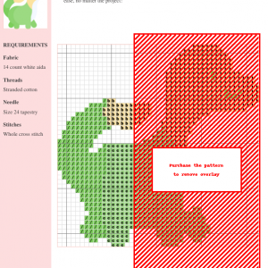 Cross stitch pattern featuring a charming, cartoon-style Apatosaurus in green and pale yellow.
