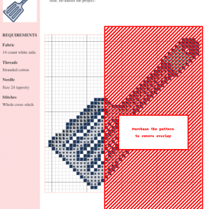 Cross stitch pattern design of a spatula with teal handle and silver blade, perfect for kitchen-themed crafts.