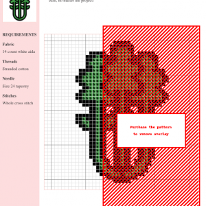 A vibrant cross-stitch pattern depicting a stalk of celery with detailed leaves, in shades of green.