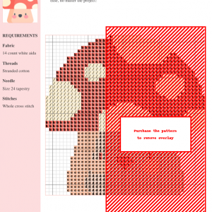 Cross stitch pattern featuring a charming cartoon mushroom with a red cap and white spots, perfect for beginners.
