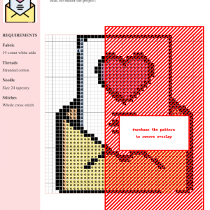 Image of a cross stitch pattern depicting a pale yellow envelope with a letter containing a pink heart. Perfect for Valentine's Day or romantic gifts.