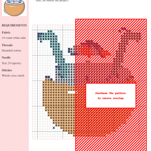 Cross stitch pattern of a refreshing coconut drink with two straws and a tiny umbrella.