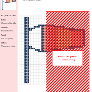 Cross stitch pattern of a wind flag with three vertical sections in pale pink, pale yellow, and pale pink.