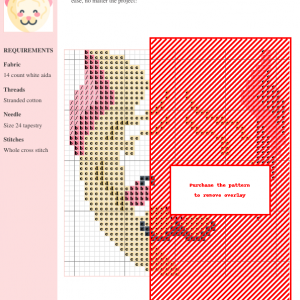 Cross stitch pattern featuring a charming illustration of a Sphynx cat with pink ears and cheeks.