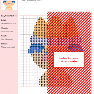Cross stitch pattern featuring a cute, stylized Native American character with a headdress, necklace, and warm color palette.