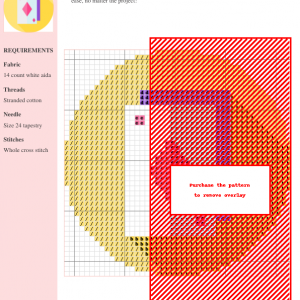 Cross stitch pattern featuring a pair of playing cards, specifically two cards showing the diamond suit, in shades of pink and purple on a white background.