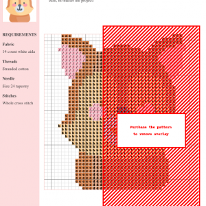 Image of a charming coyote cross stitch pattern featuring a cute cartoon coyote face in warm brown and peach tones.