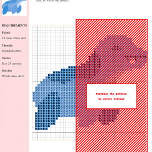Cross stitch pattern featuring a cute, cartoon-style blue pliosaurus. The design is simple yet detailed, perfect for beginner to intermediate stitchers.