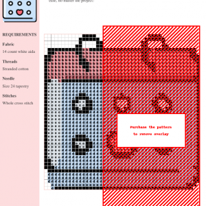 Image of a cross stitch pattern depicting a light blue calendar with a pink heart in the center, perfect for beginners.