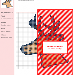 Cross stitch pattern featuring a detailed profile of a deer's head with antlers, in warm brown and beige tones.