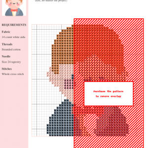 Image of a charming boy cross stitch pattern design, featuring a cute cartoon-style boy in a suit and bow tie. Perfect for beginners and experienced stitchers.