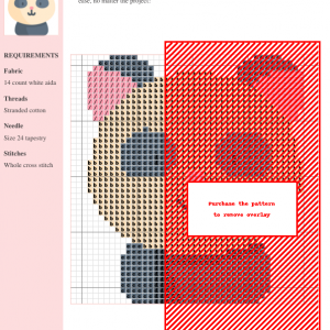 Cross stitch pattern design featuring a cute panda bear with pastel colors.