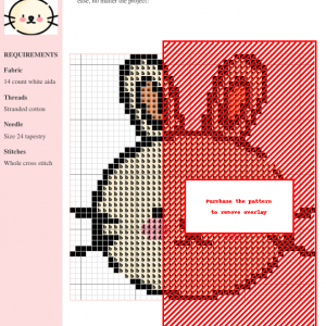 Image of a charming cross stitch pattern featuring a cute bunny rabbit with peach cheeks and simple, outlined features.