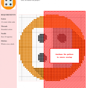Image of a cross stitch pattern featuring a pair of stylized dice, rendered in black and white on a light background.