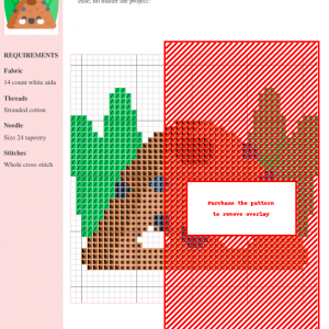 Cross stitch pattern featuring a charming cartoon anthill with smiling face, surrounded by green grass.