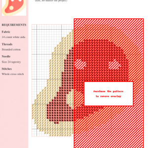 Image of a cross-stitch pattern depicting a cute, kawaii-style steak with a smiling face.