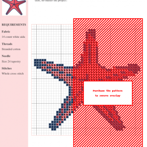 Image of a charming cross-stitch pattern depicting a red starfish with dark blue outlines.