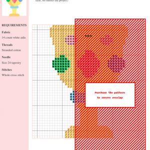 Image of a charming cross stitch pattern depicting a kawaii-style goblet with a gemstone and colorful accents.