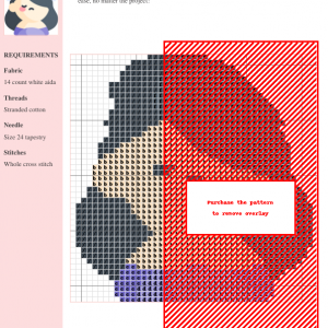 Cross stitch pattern featuring a cute, stylized illustration of a woman with a stressed expression. Perfect for needlepoint and embroidery enthusiasts.