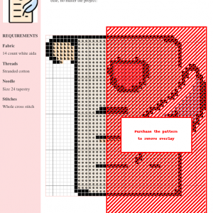 Image of a cross stitch pattern featuring a scroll with a heart and quill pen, perfect for romantic projects.