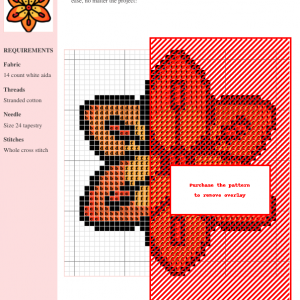 Cross stitch pattern of a stylized orange tiger lily flower with dark red accents.