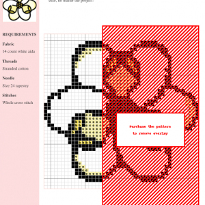 Image of a charming magnolia blossom cross stitch pattern, featuring pale yellow and white threads in a simple, yet detailed design.