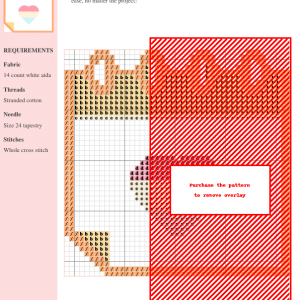 Cross stitch pattern depicting a calendar page with a pastel pink, white, and light blue heart symbolizing LGBTQ+ pride.