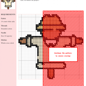 Cross stitch pattern featuring a friendly scarecrow wearing a hat and shirt, perfect for fall crafting projects.
