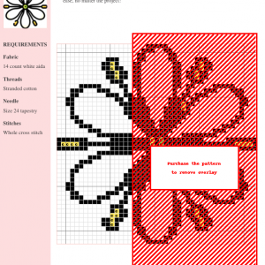 Image of a cross stitch pattern depicting a stylized spider plant blossom in white, yellow, and green.