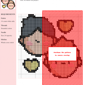 Cross stitch pattern featuring two cute, cartoon-style male figures with gold hearts, symbolizing a loving gay couple.