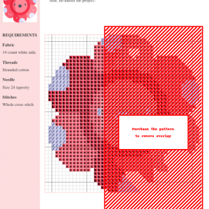 Image of a charming Rafflesia flower cross-stitch pattern featuring a stylized red flower with white dots and a cute smiling face.