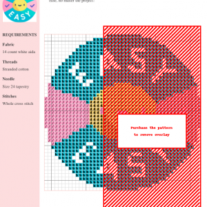 Image of an easy cross stitch pattern featuring a cute, smiling yellow face surrounded by teal and pink accents. The words 'EASY' are displayed prominently.
